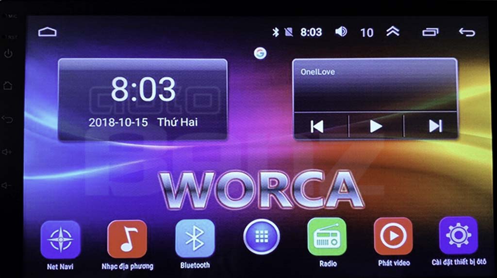 màn hình android ô tô worca treo logo
